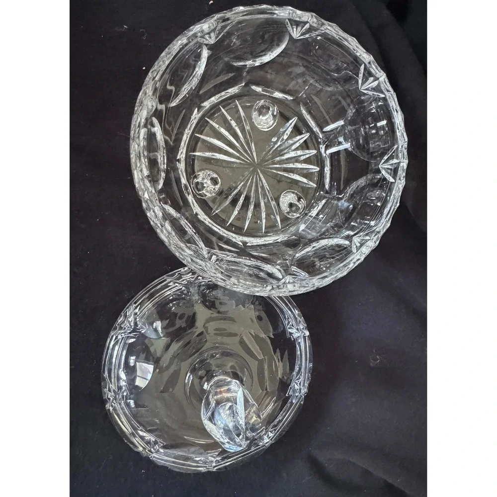 Vintage Cut Lead Crystal Lidded Candy Dish Footed Bowl with Finial Lid 8x6.25